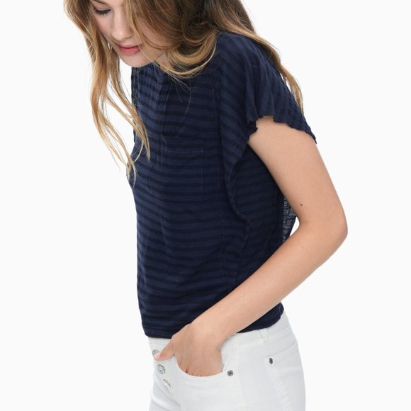 NWT Splendid French Stripe Ruffle Top, sz XS YELLOW - Picture 4 of 8